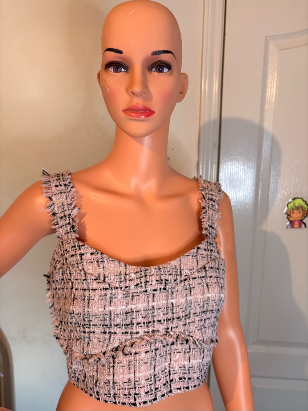 wild fable Pink Tweed Frayed Crop Top